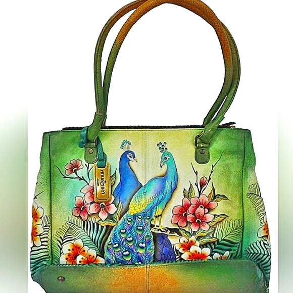Anuschka Handbags - Anuschka "Passionate Peacock" Leather Large Satchel Bag with Wallet